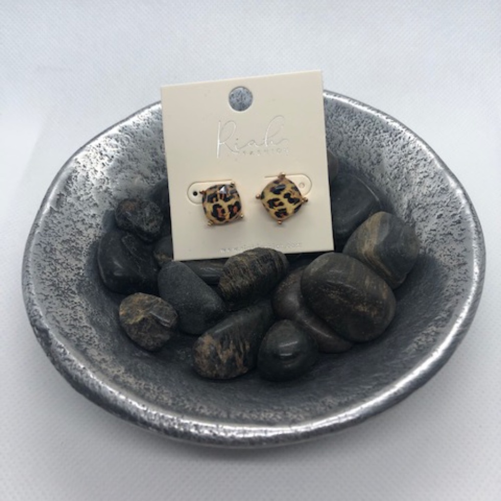 Leopard Print Square Stud Earrings